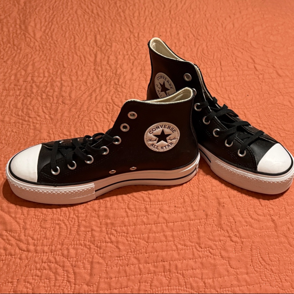 Brand New Leather Converse Black and White High-Tops